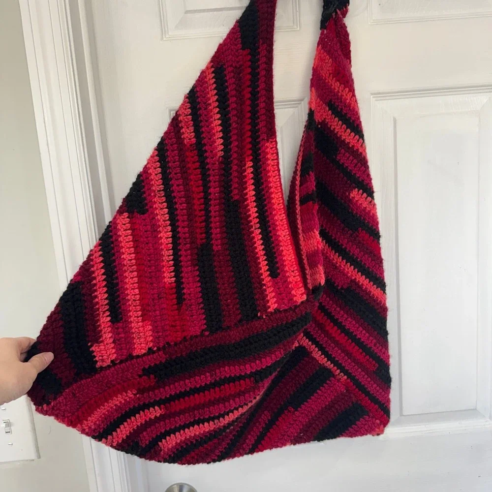 Giant‎ Hobo Hand Knit Stripe Bag Single Shoulder Strap Stretch Large Purse Tote